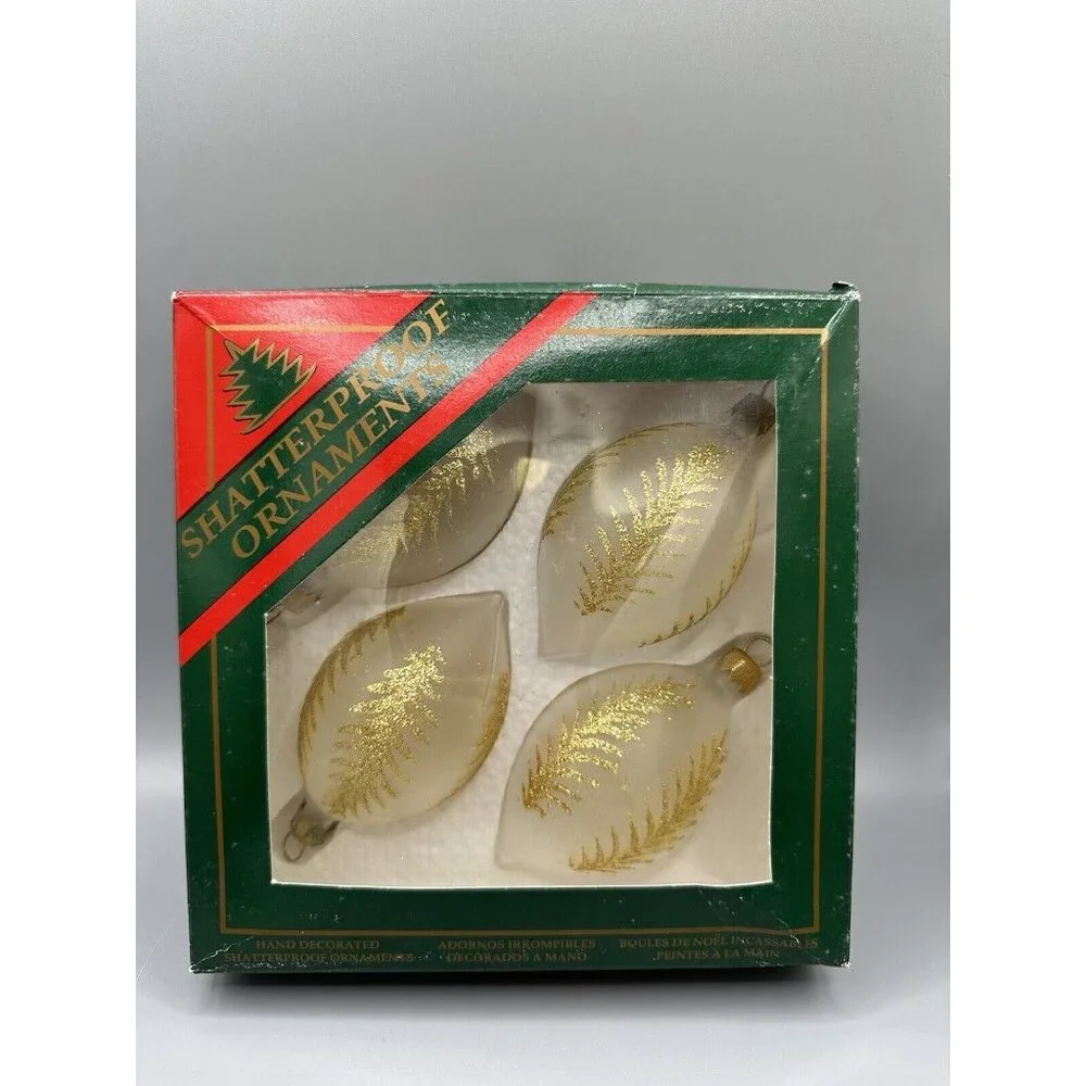 Vintage Navistar Shatterproof Christmas Ornaments‎ Hand Painted 4 Pk Teardrop